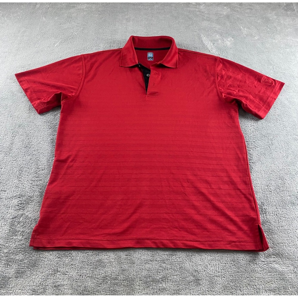 PGA Tour Mens Red Tonal‎ Stripe Short Sleeve Golf Polo Shirt Size Medium